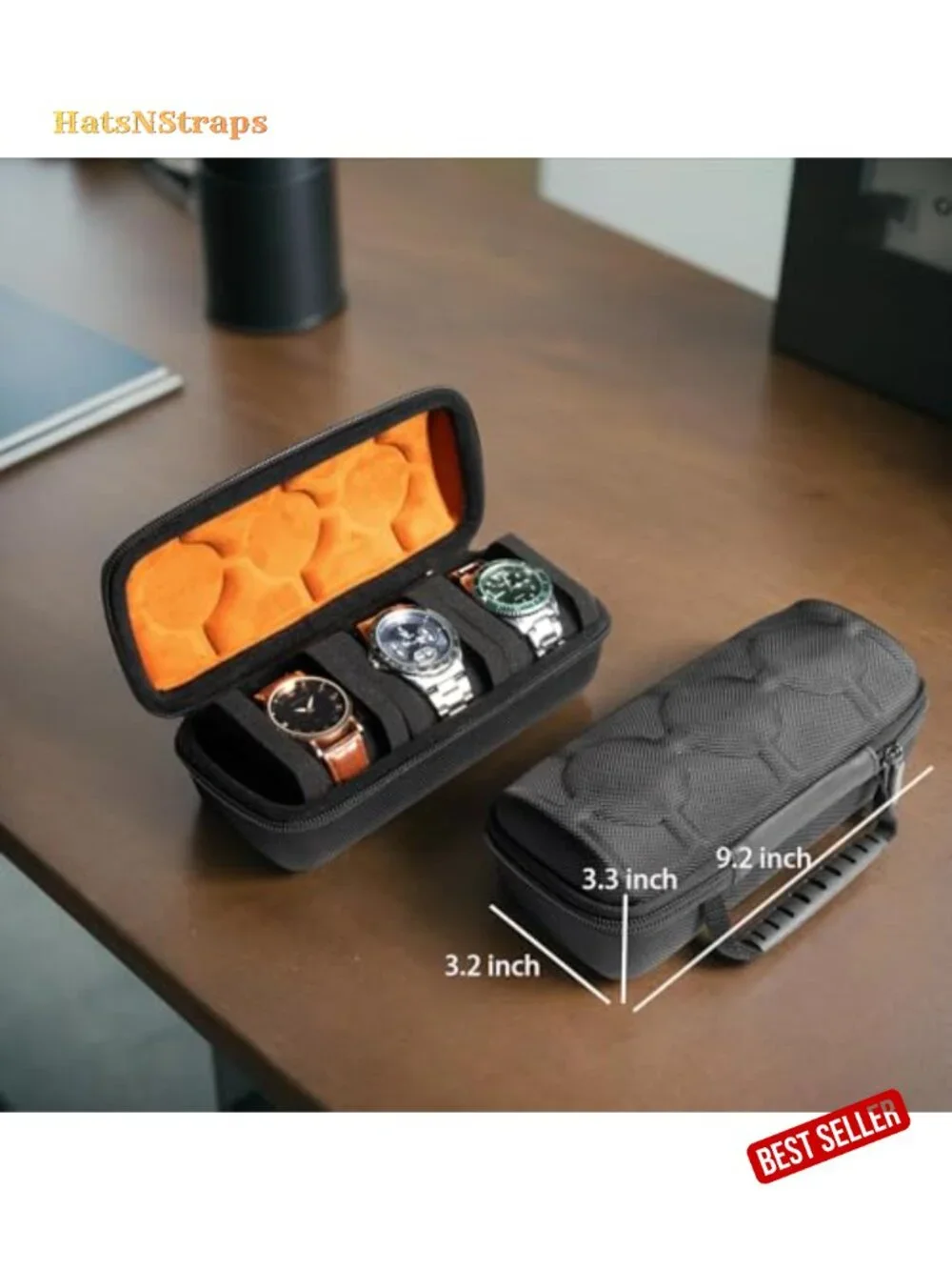Hard Watch Case Travel Organizer for Men Women Microfiber Lining 3 Slots